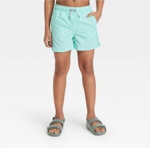Boys solid swim trunks blue size 8 pockets drawstring waist upf 50+ bottom mint